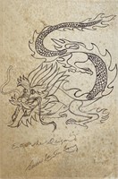 Bruce Lee Signed Dragon Drawing