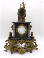 Marble and Brass Porcelain Mantel Clock.