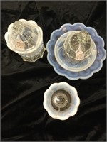 Opalescent glassware set. Lids and dishes 5 piece