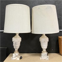 2 Tall Lamps W/Marble Bases 29 Inches Tall.