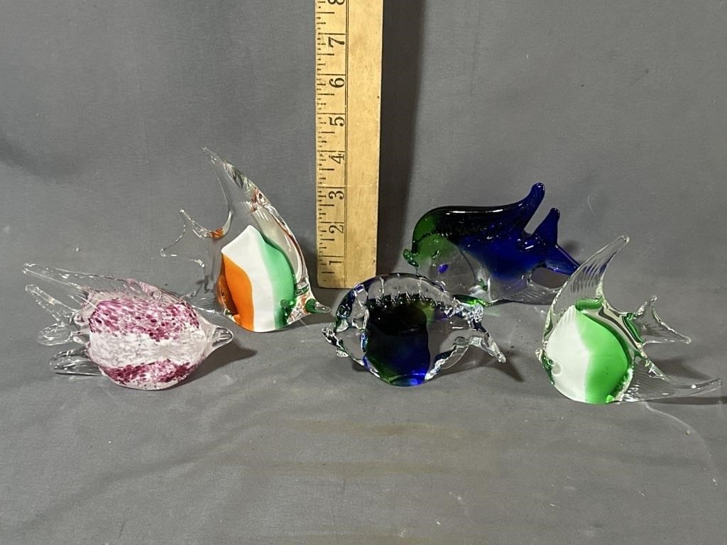 Five Fish art glass paper weights