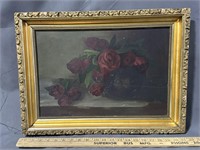 Antique oil, painting of roses