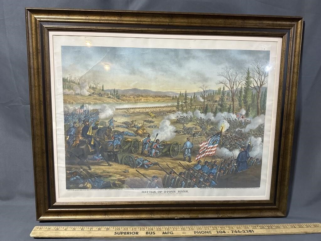 Framed Currier Ives Battle of Stone River
