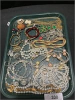 Tray Lot Vintage Jewelry Necklaces Pins.