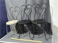 3 1920's heart back wrought iron ice cream p