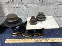 Antique mercantile balance scale with marble