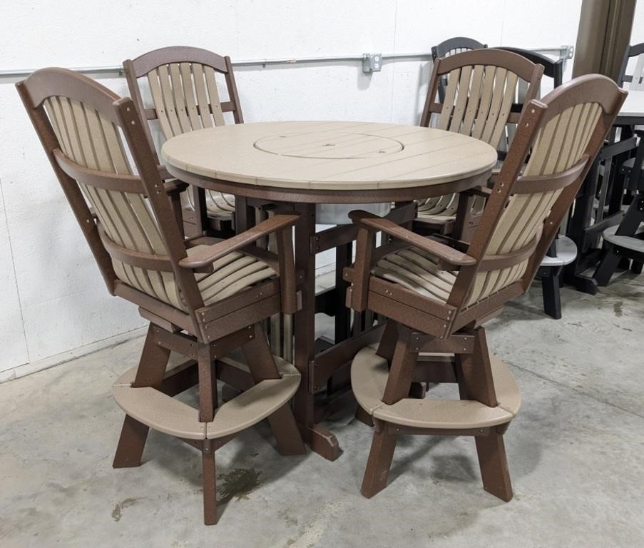 5 PC Brown/Tan Poly Pub Table and 4 Pub Chairs