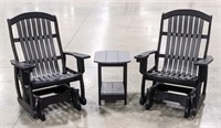 3 PC Grey/Black Poly Glider Chairs and Side Table
