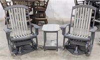 3 PC Grey Poly Swivel Chairs and Side Table