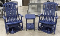 3 PC Blue Poly Swivel Chairs and Side Table