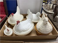 milk glass nesting hen dish