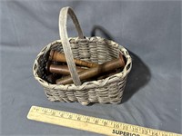 Vintage basket with yarn spools