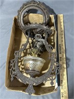 Antique cast-iron, hanging oil lamp