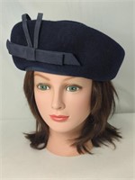 Vintage Astre 100% Blue Wool Hat with Bow.