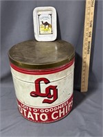 Large potato chip advertising can, and camel tip