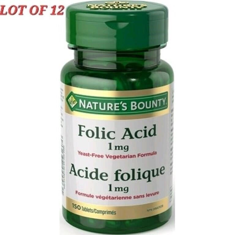 LOT OF 12 - Nature s Bounty Folic Acid 1 mg 150 Ta