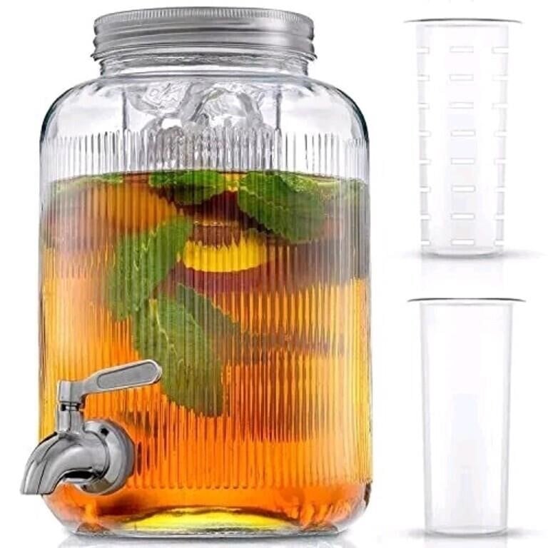 JoyJolt Glass Fluted Drink Dispenser, Ice Cylinder