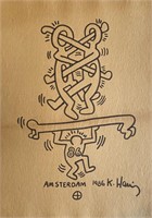 Keith Haring Marker Drawing w/ Signed Estate Stamp