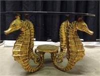 Metal Seahorse Table w/ Smoked Glass Top
