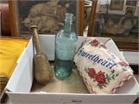 vintage lot w bottle and fabric
