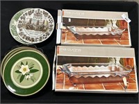 Copper Baker Dishes, 5 Stangl Pottery Plates.