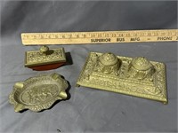 Antique brass Inkwell set with ashtray