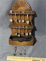 Souvenir spoons, and spoon holder