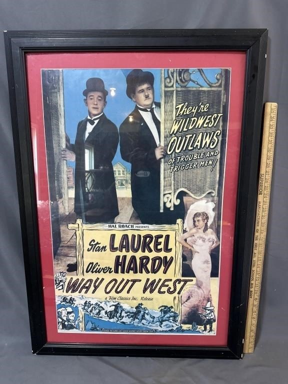 Vintage, framed, Laurel and Hardy movie poster