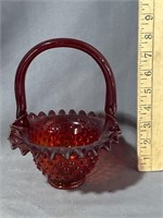 Red Fenton glass basket