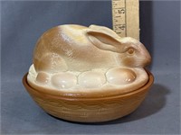 Fenton bunny on a nest covered dish