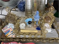 vintage mirror tray w items