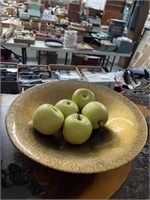 art glass fruit bowl w apples