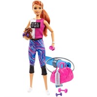 Barbie Fitness Red-Haired Doll with Puppy and 9