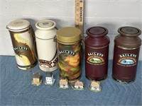 Bailey’s canisters and Christmas ornament lot