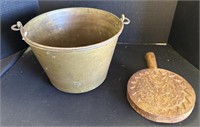 Wooden Mold and Brass Bucket.