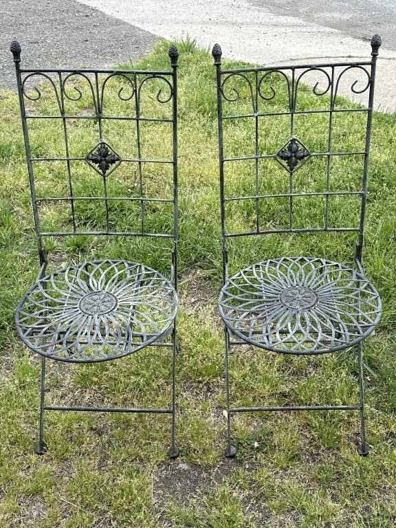 Pair of folding metal garden chairs