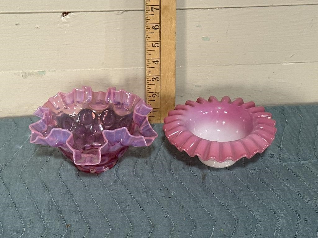 Fenton cranberry bowl and Fenton bowl pink/white