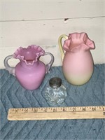 6 inch satin pitcher pink/yellow 4 1/2 inch