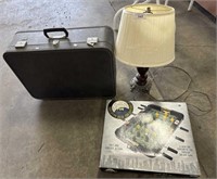 Mid Century Wood/Brass Lamp, Luggage, Mini