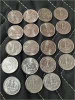19 quarter coins including commemorative