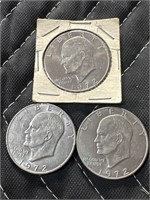 Three 1972 Eisenhower one dollar coins