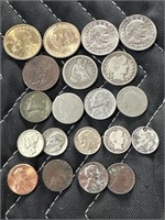 Dollar coins, quarter coins, nickels, dimes,