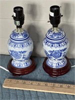 Pair of Asian styled, porcelain blue and white