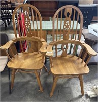 (2) High back Oak Arm Chairs.