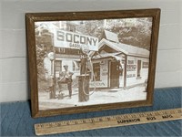 Framed photo of Socony gas station