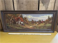 Very nice, large framed needlepoint country scene