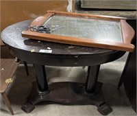 Vintage Oak Parlor Table, Mirror & Scissors.