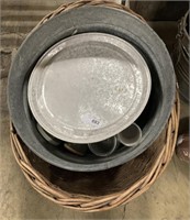 Galvanized Tub, Wicker Basket, Glass Jars.
