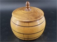 Heavy lidded wood bowl, 7" tall