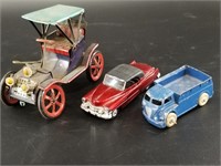 3 Vintage and antique toy cars, 1 is a Japanese ti